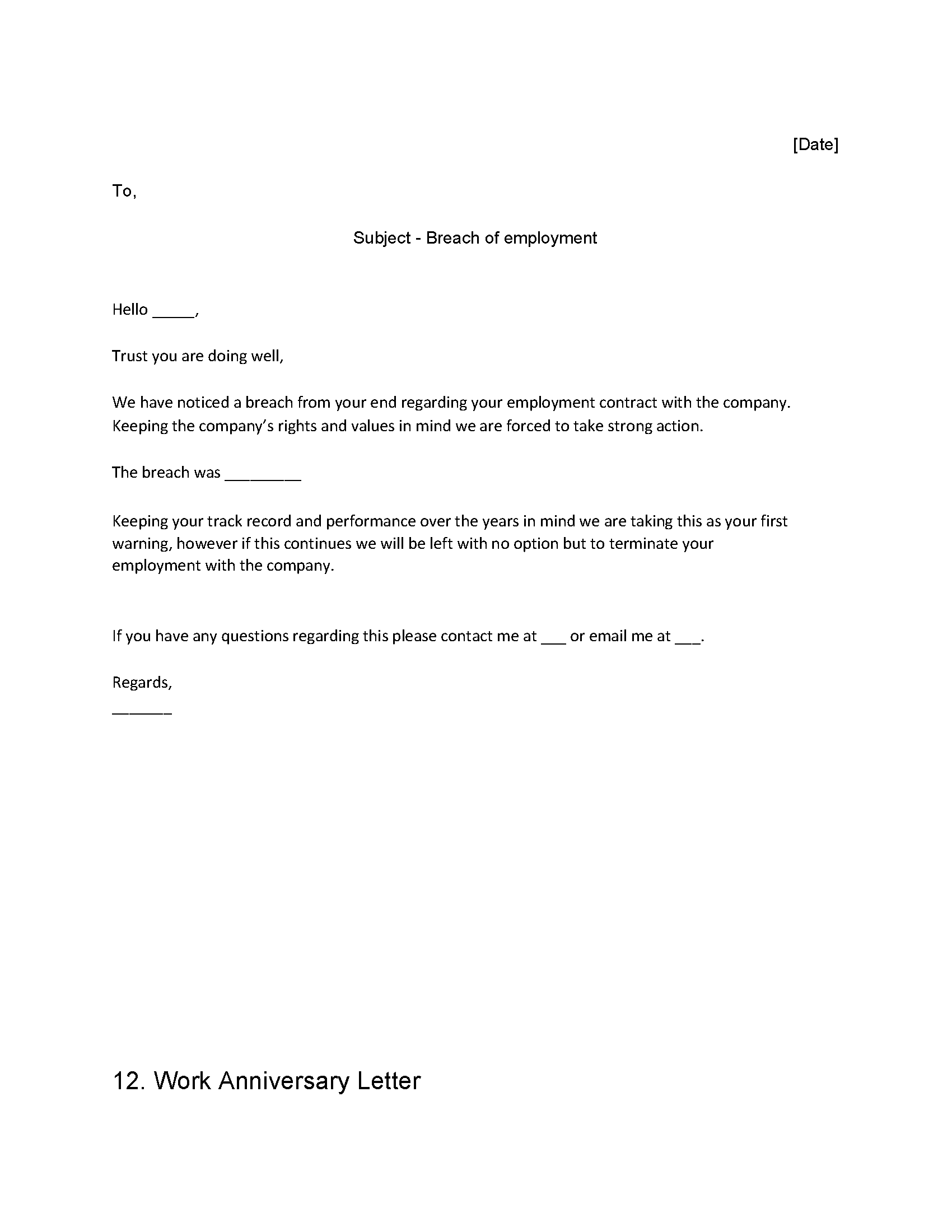 5 - Breach Of Employment Letter